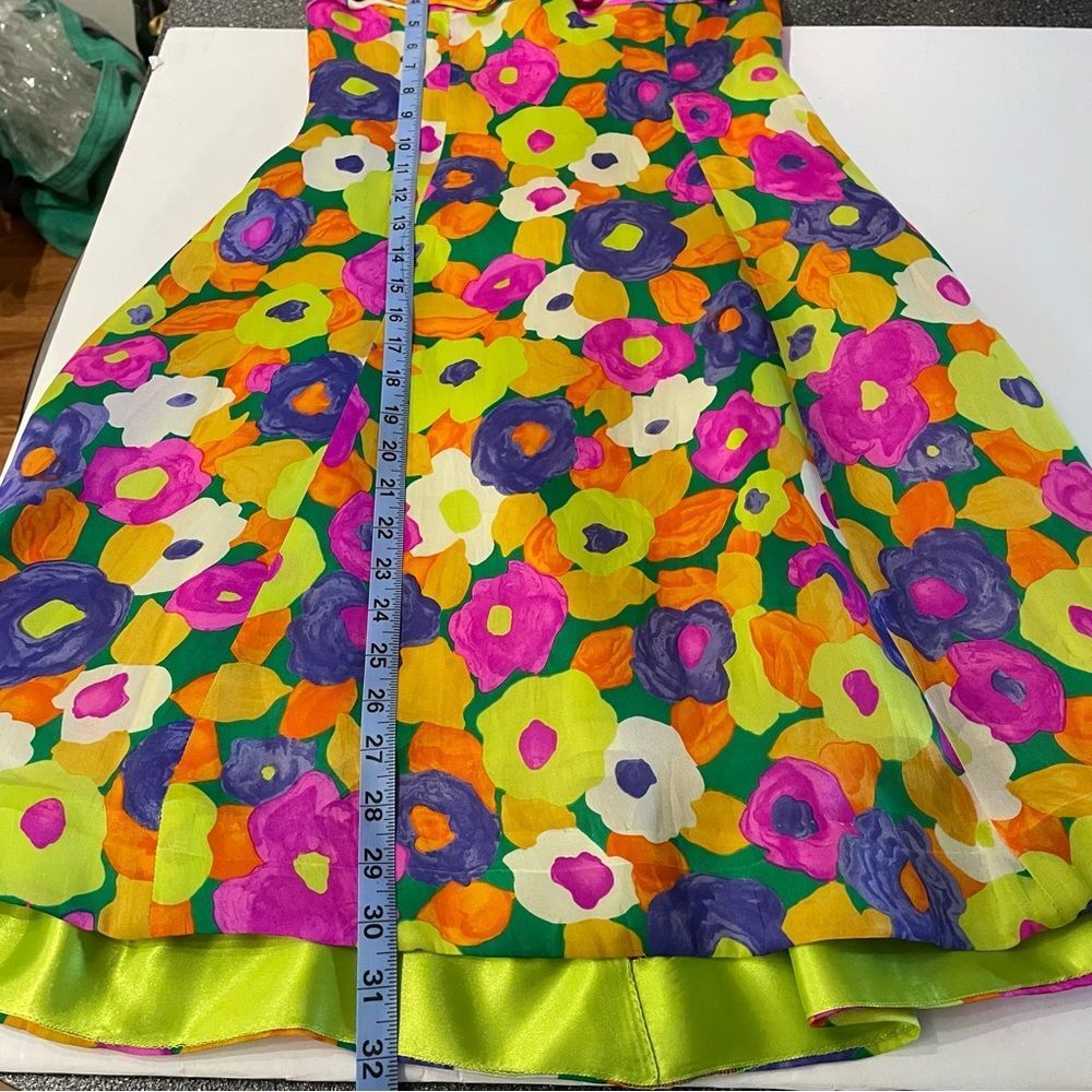 vintage scaasi strapless fit flare mini cocktail dress floral 100% silk 4 bright - Picture 8 of 12